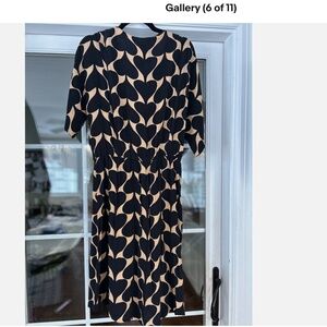 Diane Von Furstenberg Genevieve Spade Graphic Print Dress 12 Faux Wrap Black Tan